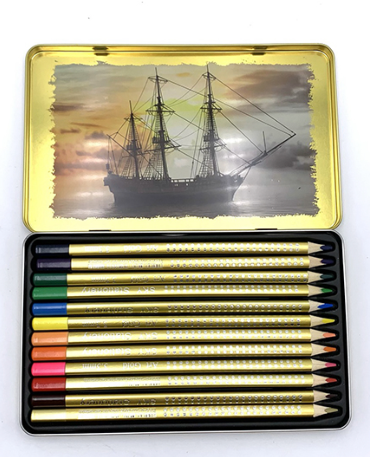 Set Of 12 Colored Pencils In Tin