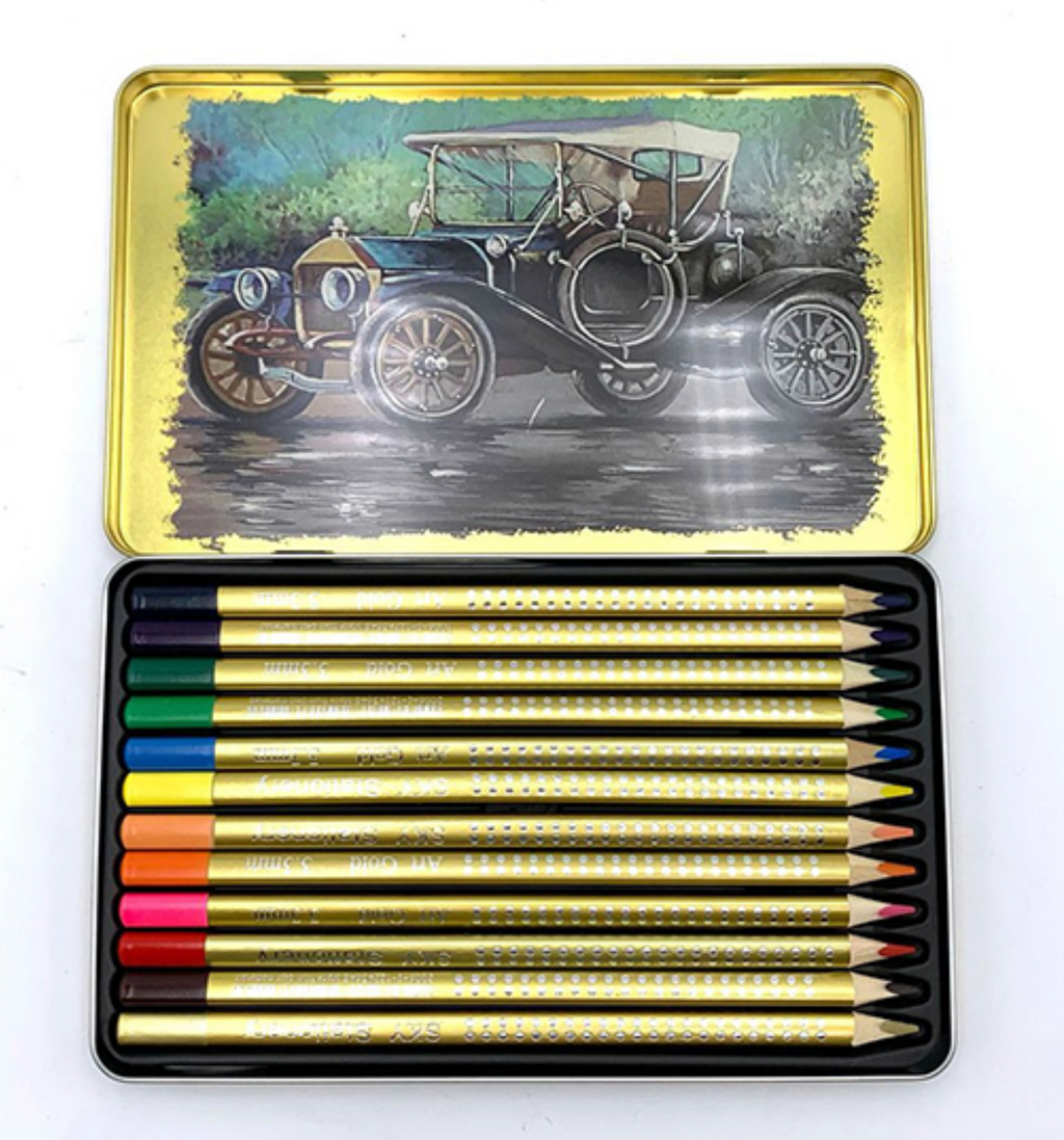 Set Of 12 Colored Pencils In Tin