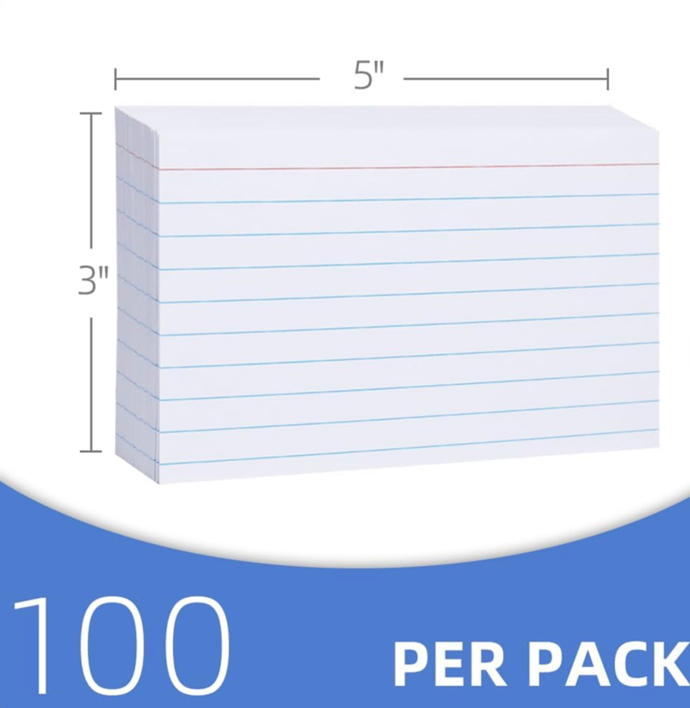 3"x5" White Lined Index Cards - 100 Pack