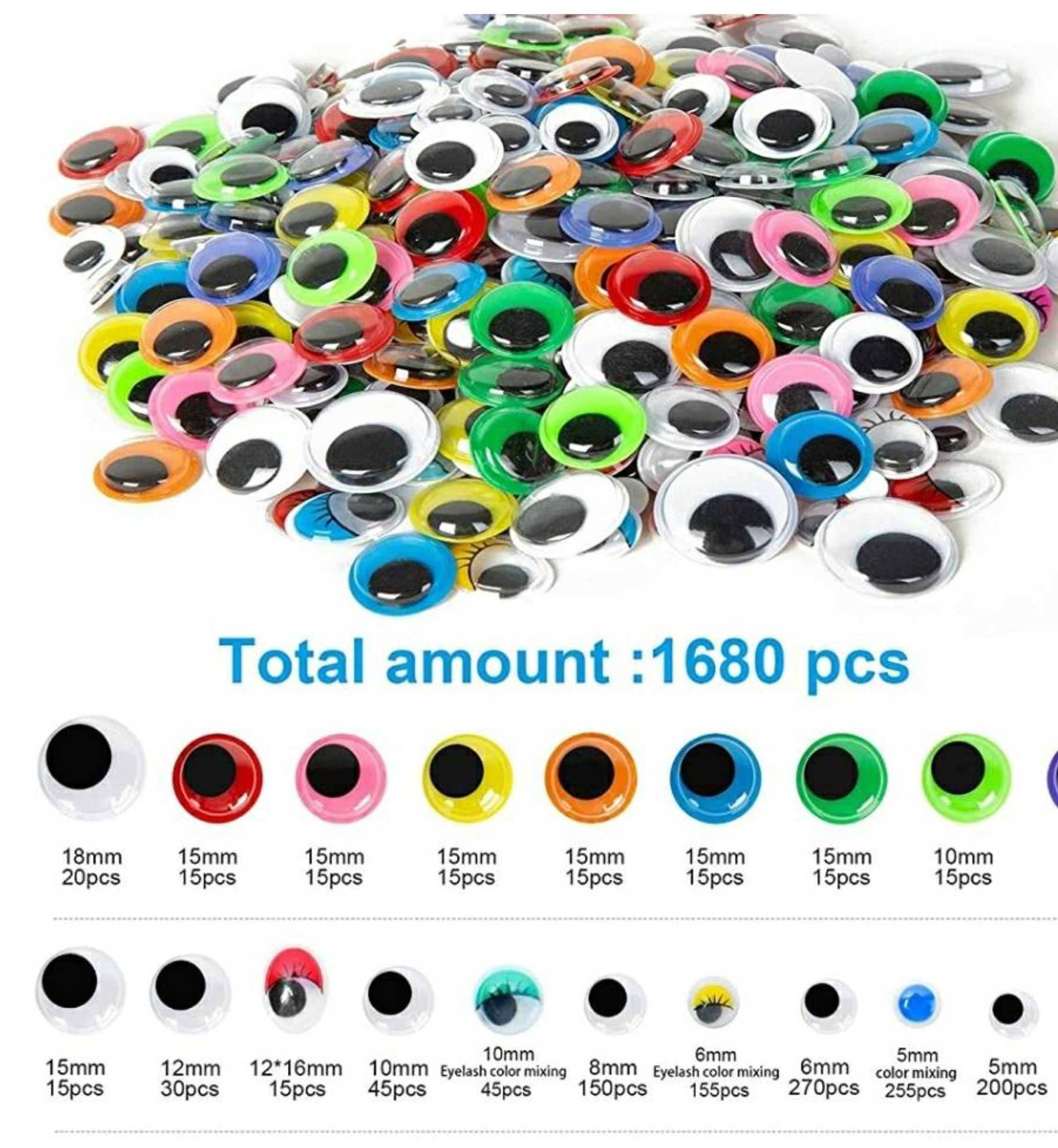 Googley Eyes - Container With 1680 - Various - Self Adhesive